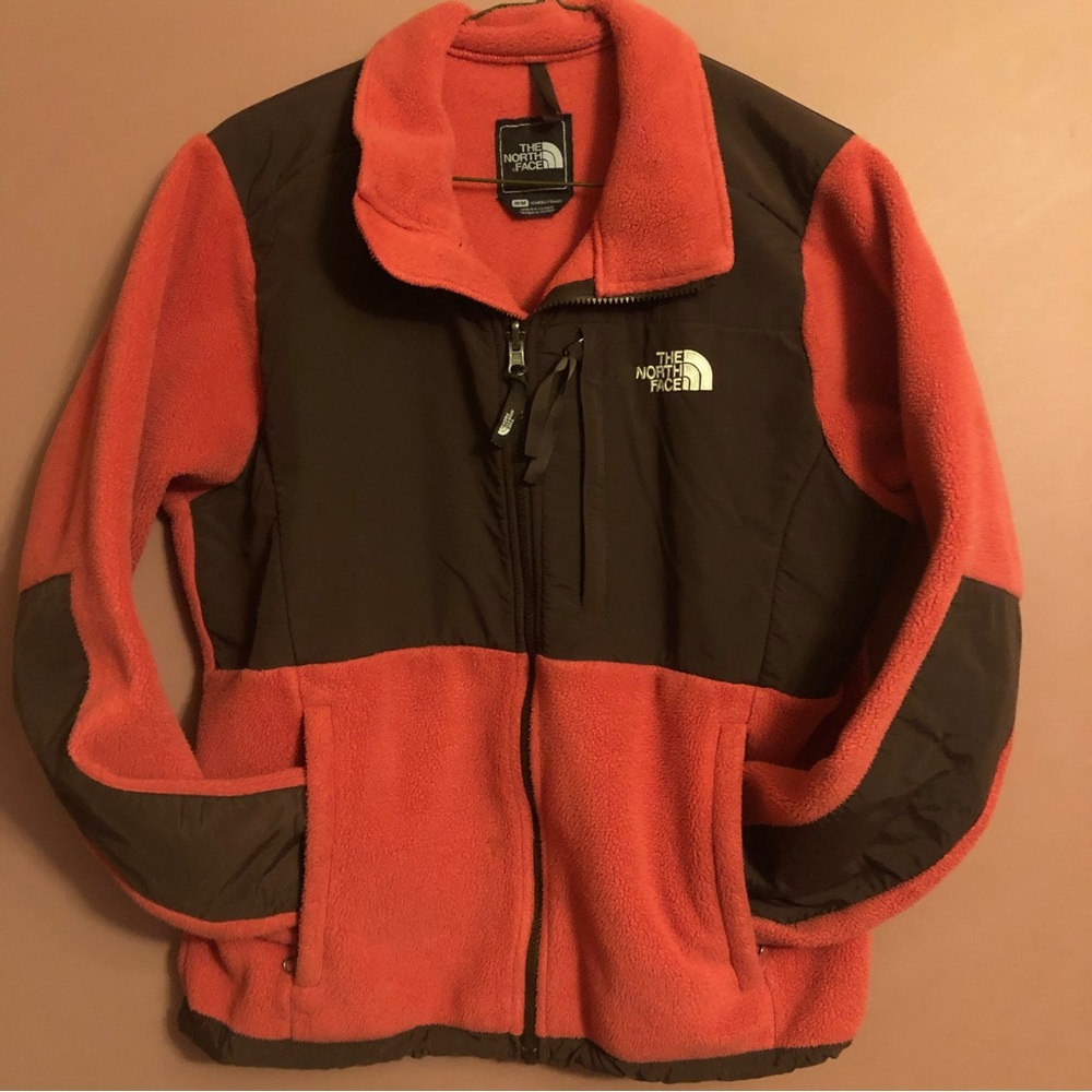 The North Face Denali Porlatec strawberry pink and chocolate brown fleece jacket